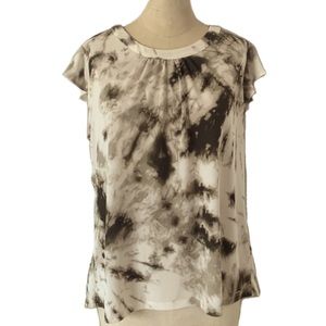 CALVIN KLEIN olive & cream, tie-dye sleeveless top w/ & flutter sleeves.XL